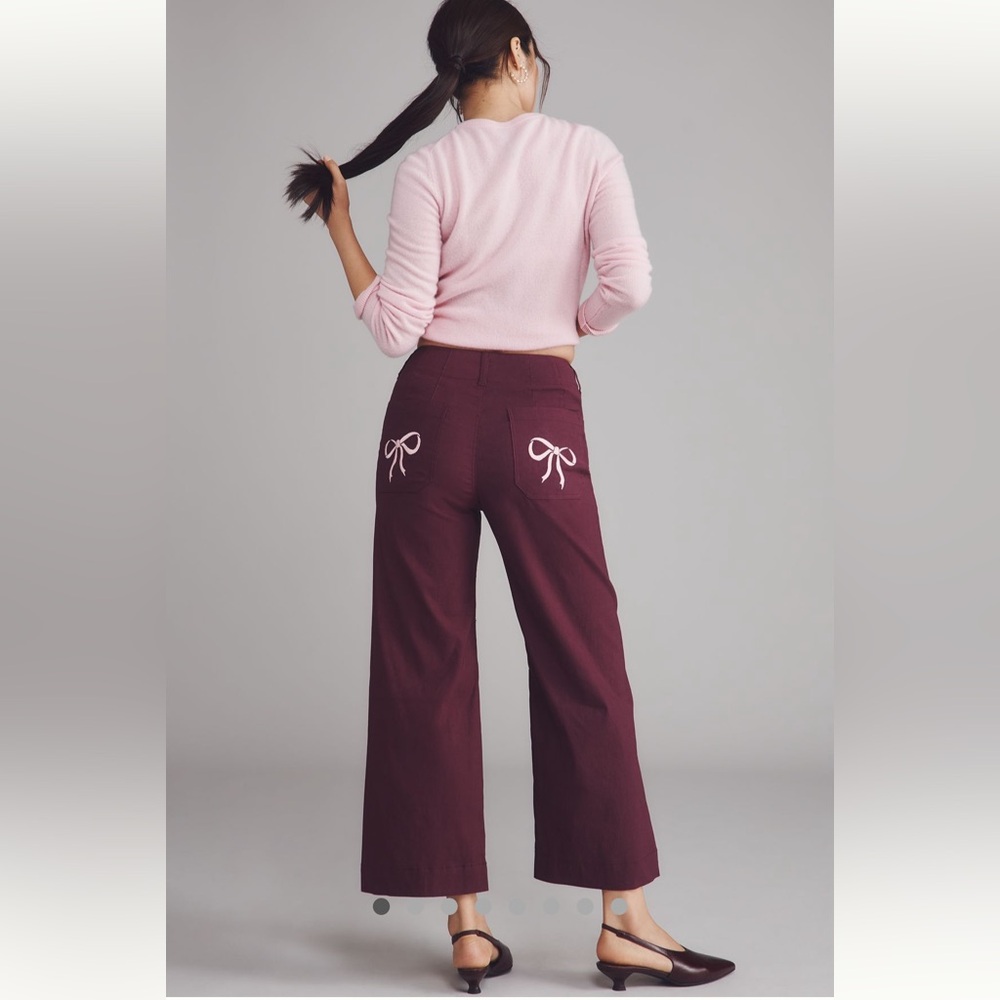 NWT The Colette Bow Pocket Crop Wide-Leg Pants by Maeve